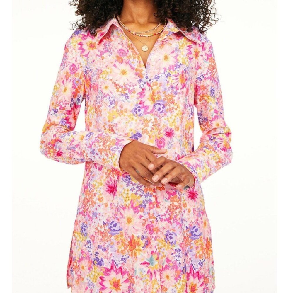 NEW NWT H&M Patterned Shirt Pink Multi Floral Long Sleeve Button Down Summer S